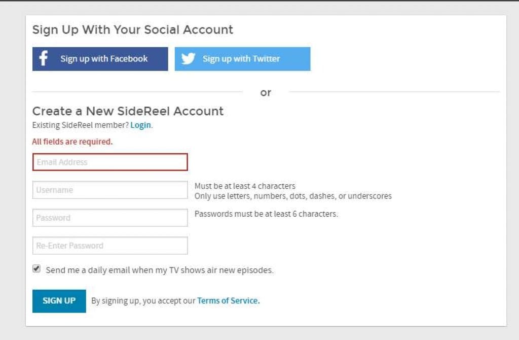 side reel sign up