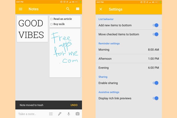 google keep screenshot
