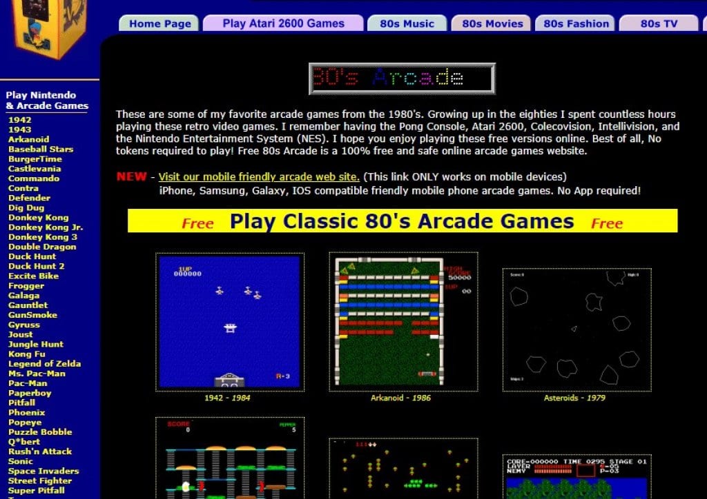 Free 80s arcade